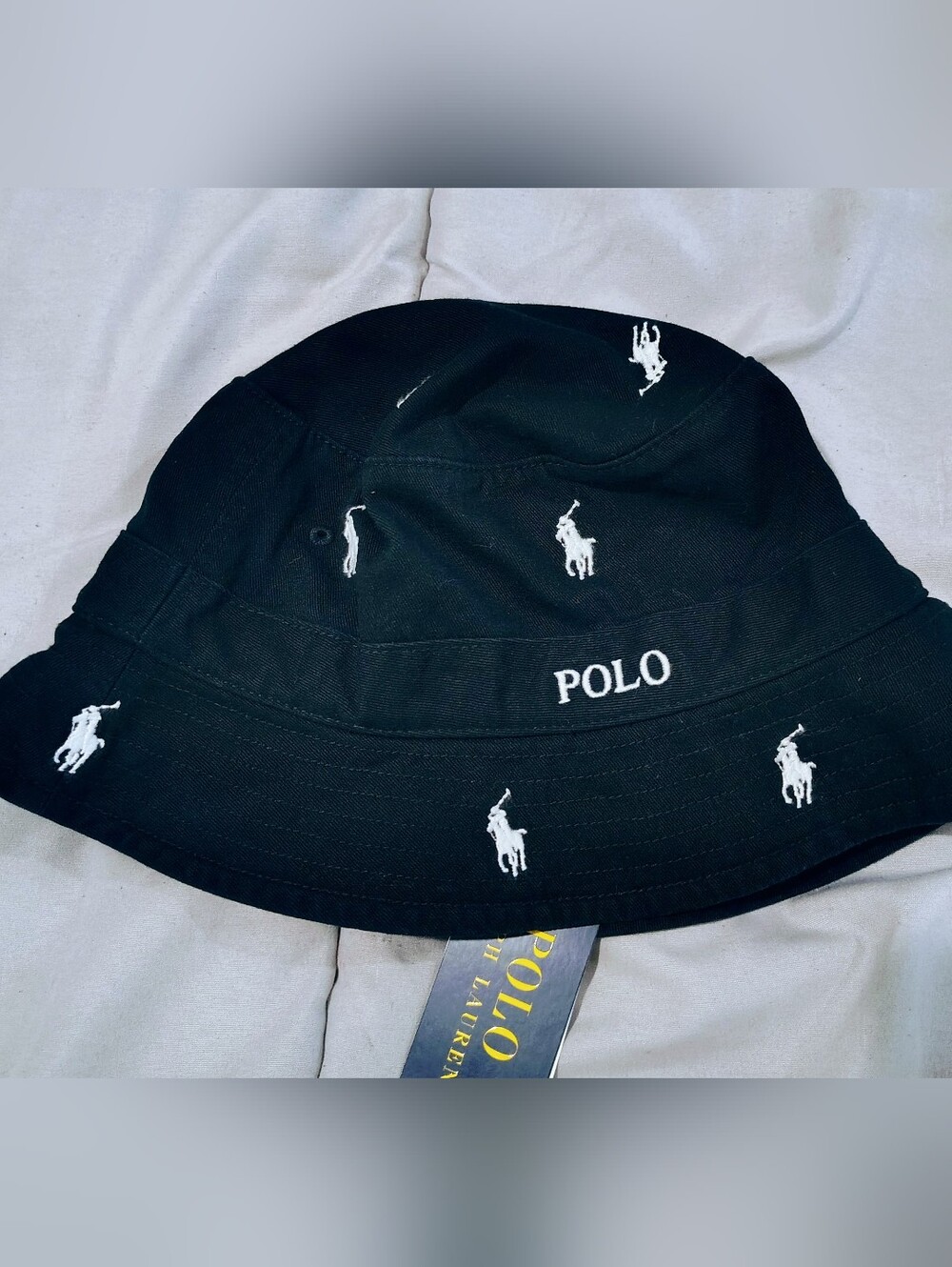 Polo by Ralph Lauren Black Bucket Hat with White Pony Embroidery